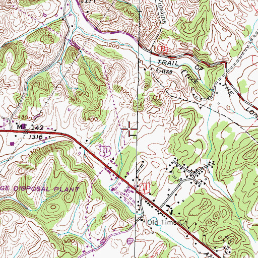Topographic Map of Crazy Creek, TN