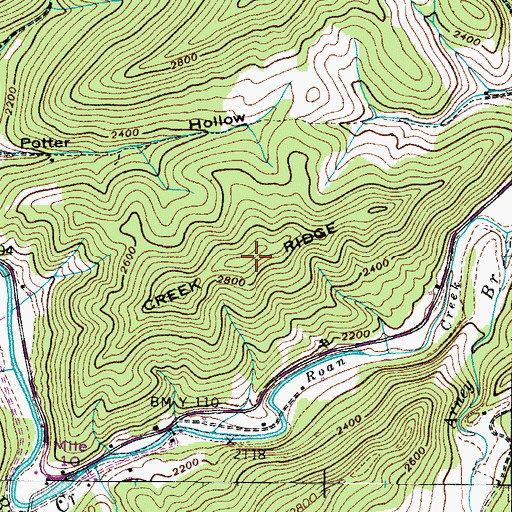 Topographic Map of Creek Ridge, TN