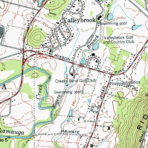 Topographic Map of Creeks Bend Golf Club, TN