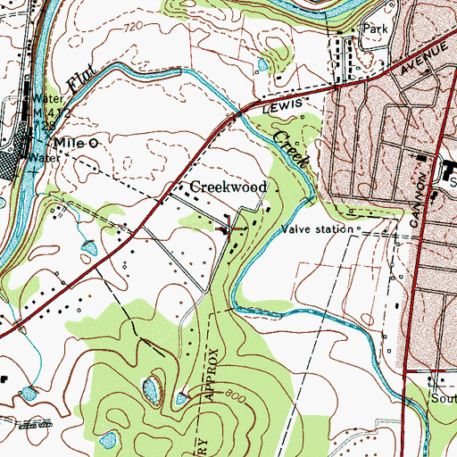 Topographic Map of Creekwood, TN