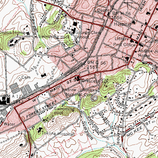 Topographic Map of Crescent School, TN