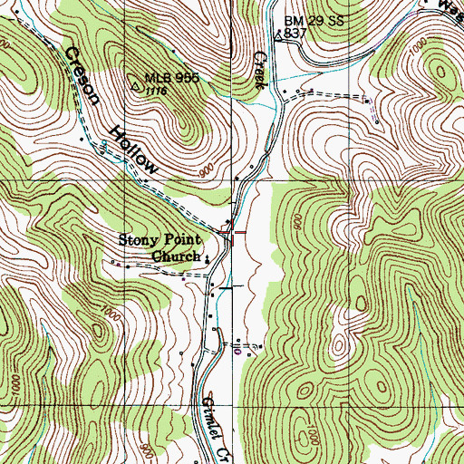 Topographic Map of Creson Hollow, TN