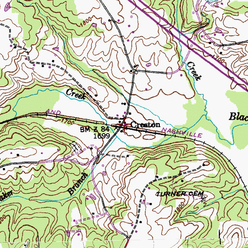 Topographic Map of Creston, TN