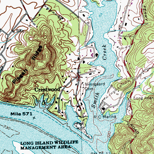 Topographic Map of Crestwood, TN