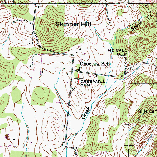 Topographic Map of Creswell Cemetery, TN