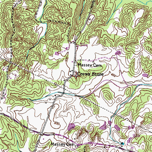 Topographic Map of Crews Store, TN