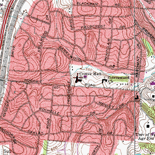 Topographic Map of Crieve Hall School, TN