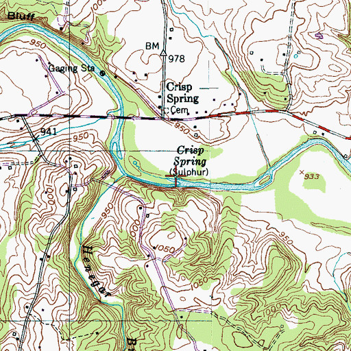 Topographic Map of Crisp Spring, TN