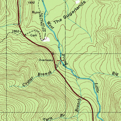Topographic Map of Critter Branch, TN
