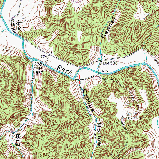 Topographic Map of Crocus Hollow, TN