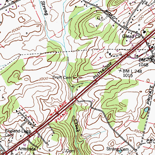 Topographic Map of Croft Cemetery, TN