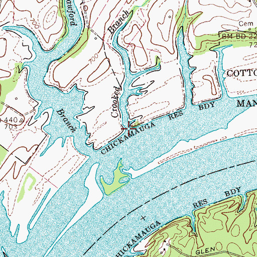 Topographic Map of Crooked Branch, TN