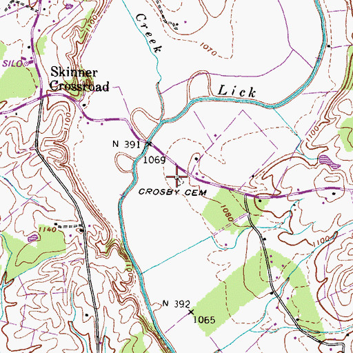 Topographic Map of Crosby Cemetery, TN