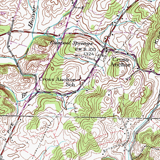 Topographic Map of Cross Anchor School, TN