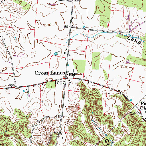 Topographic Map of Cross Lanes, TN