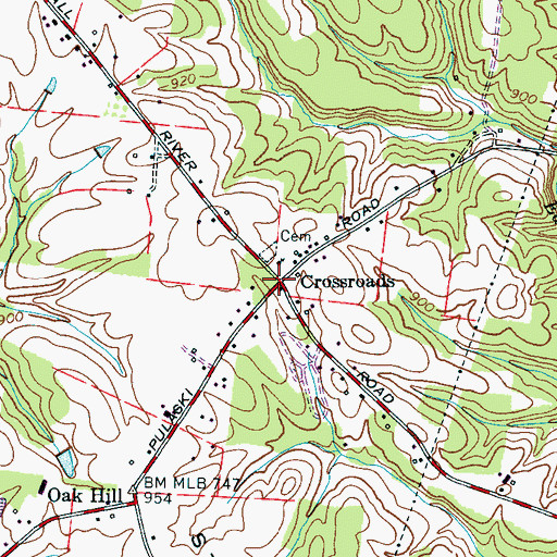 Topographic Map of Crossroads, TN