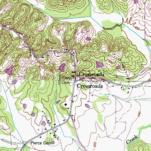 Topographic Map of Crossroads, TN