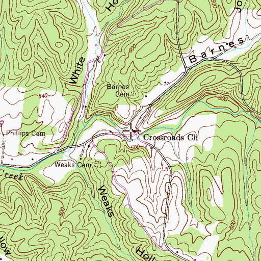 Topographic Map of Crossroads Church, TN
