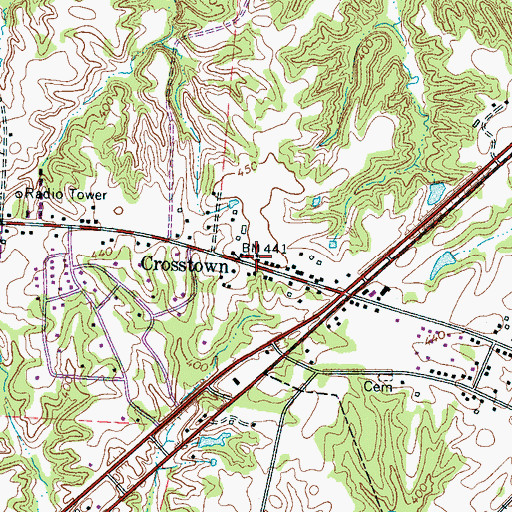 Topographic Map of Crosstown, TN