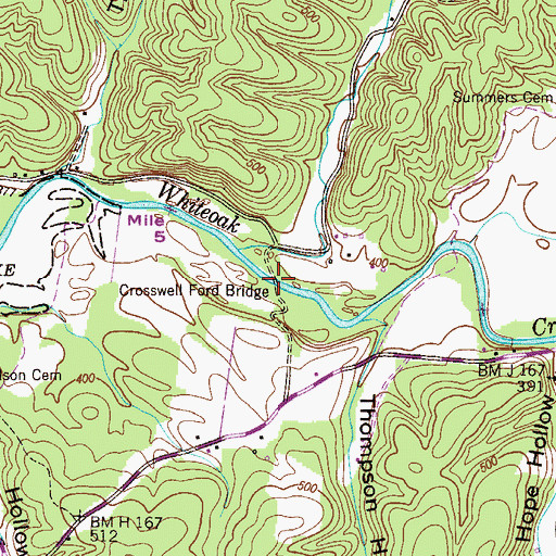 Topographic Map of Crosswell Ford Bridge, TN