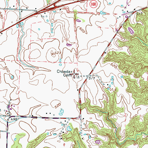 Topographic Map of Crowder Cemetery Barrens, TN