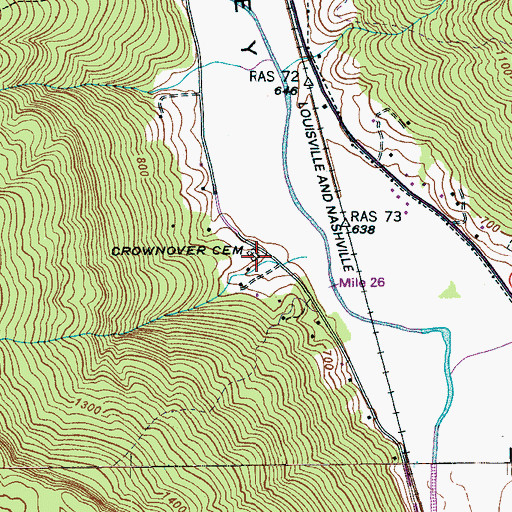 Topographic Map of Crownover Cemetery, TN