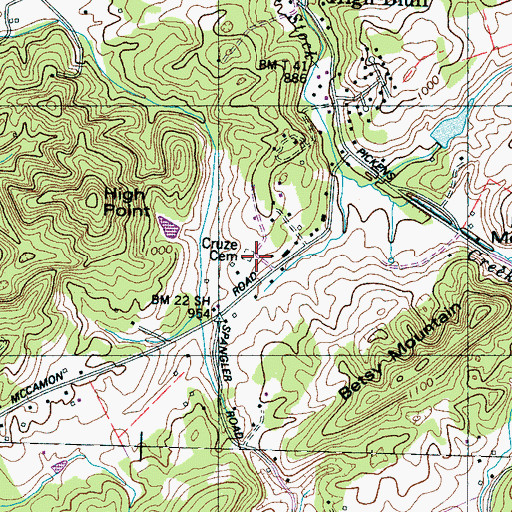 Topographic Map of Cruze Cemetery, TN