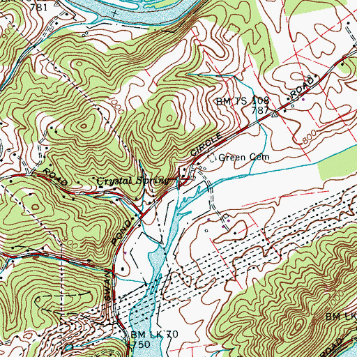 Topographic Map of Crystal Spring, TN