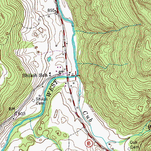 Topographic Map of Cub Creek, TN