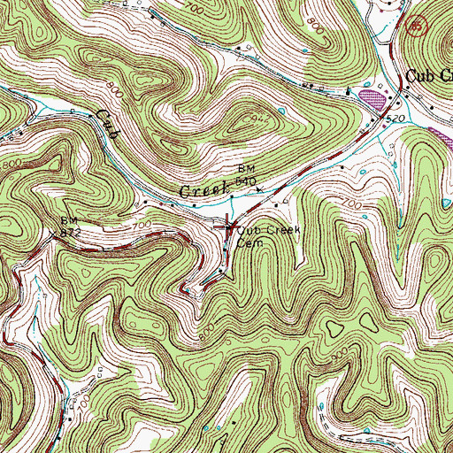 Topographic Map of Cub Creek Cemetery, TN