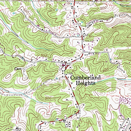 Topographic Map of Cumberland Heights, TN