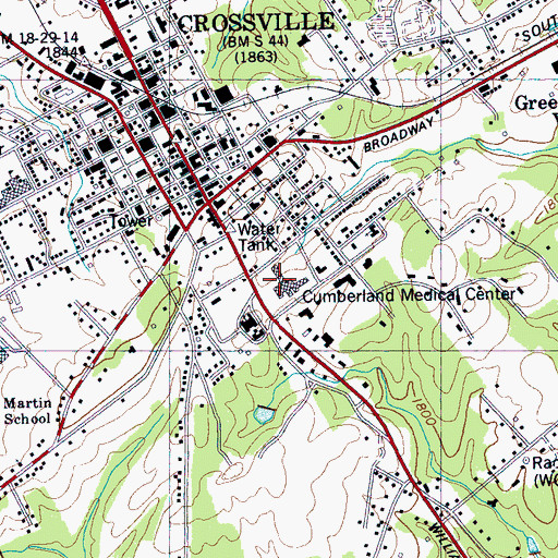 Topographic Map of Cumberland Medical Center, TN