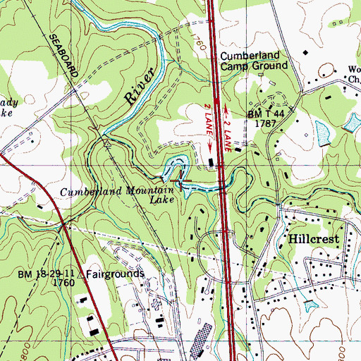 Topographic Map of Cumberland Mountain Lake, TN