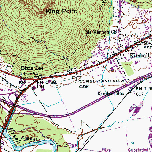 Topographic Map of Cumberland View Cemetery, TN