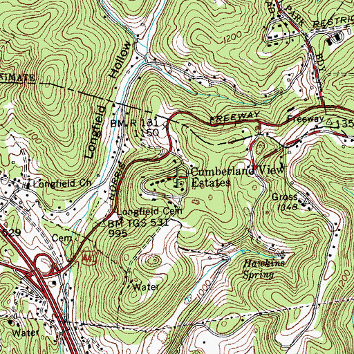 Topographic Map of Cumberland View Estates, TN