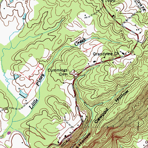 Topographic Map of Cummings Cemetery, TN