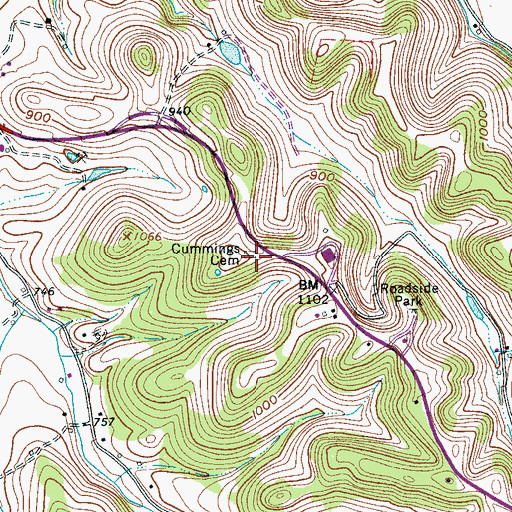 Topographic Map of Cummings Cemetery, TN