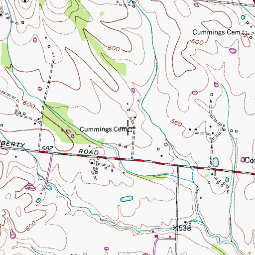 Topographic Map of Cummings Cemetery, TN