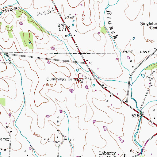 Topographic Map of Cummings Cemetery, TN