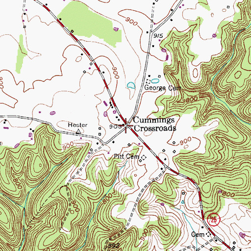 Topographic Map of Cummings Crossroads, TN