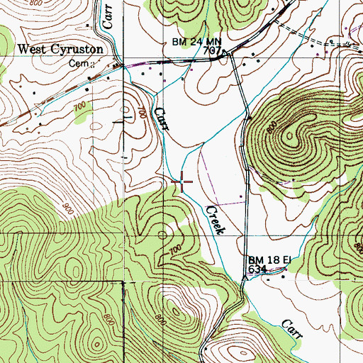 Topographic Map of Cunningham Branch, TN