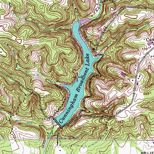 Topographic Map of Cunningham Broadbent Lake, TN
