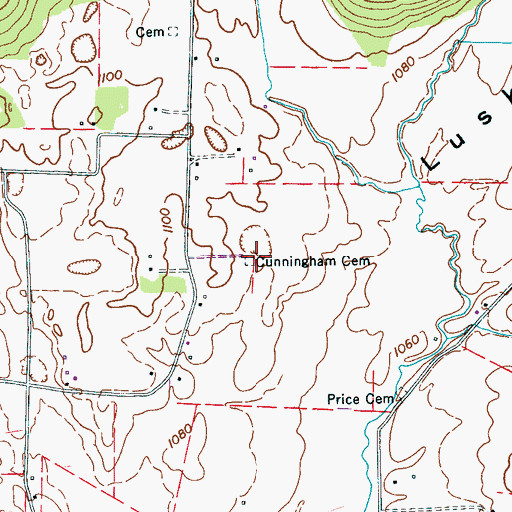 Topographic Map of Cunningham Cemetery, TN