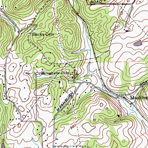 Topographic Map of Cunningham Cemetery, TN