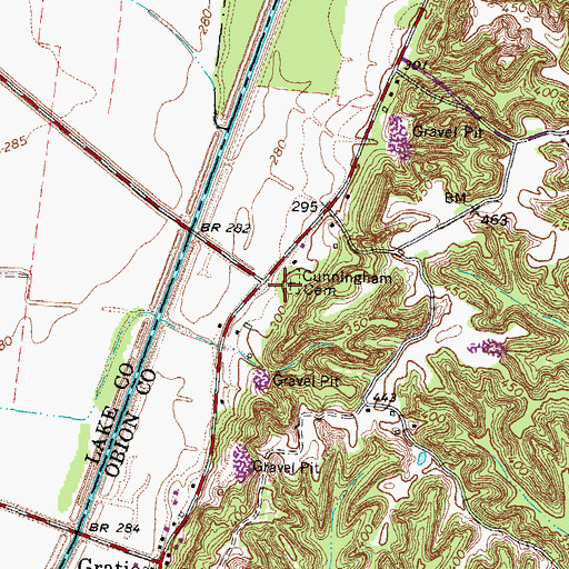 Topographic Map of Cunningham Cemetery, TN
