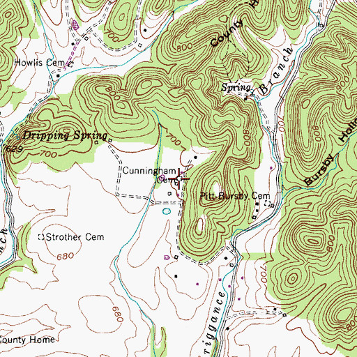 Topographic Map of Cunningham Cemetery, TN