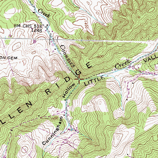 Topographic Map of Cunningham Hollow, TN