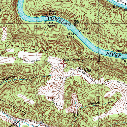 Topographic Map of Cupp Cemetery, TN