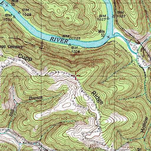 Topographic Map of Cupp Ridge, TN