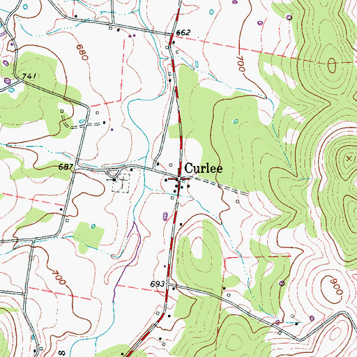 Topographic Map of Curlee, TN